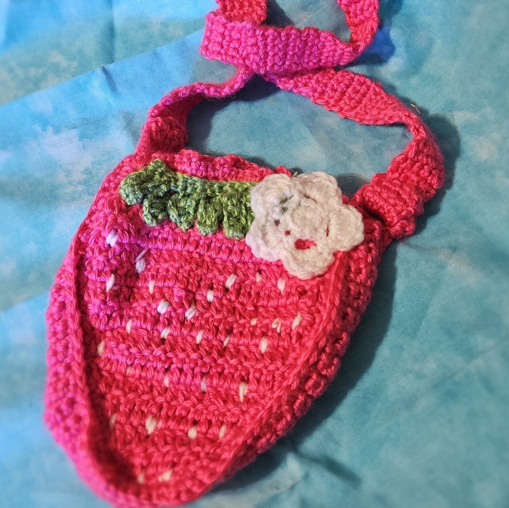 Pink Strawberry Crochet Kids Bag